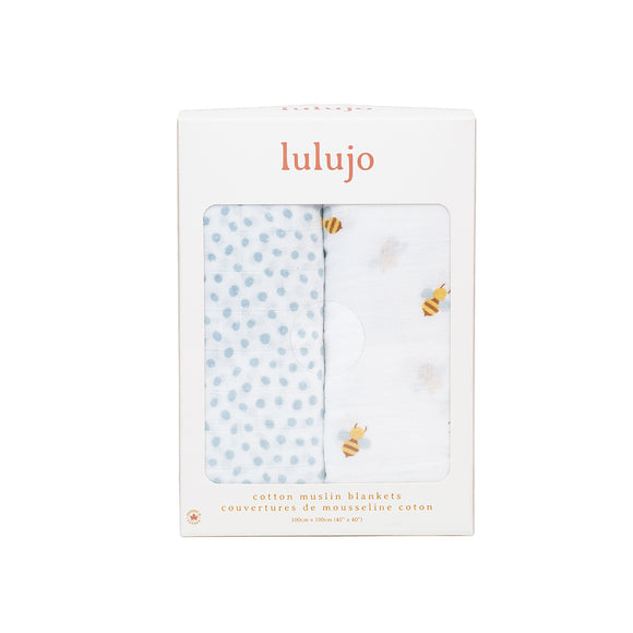 Lulujo - Cotton Swaddle - Bees & Dots - 2 Pack