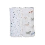 Lulujo - Cotton Swaddle - Puppy Dog & Stars - 2 Pack