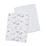 Lulujo - Cotton Swaddle - Puppy Dog & Stars - 2 Pack