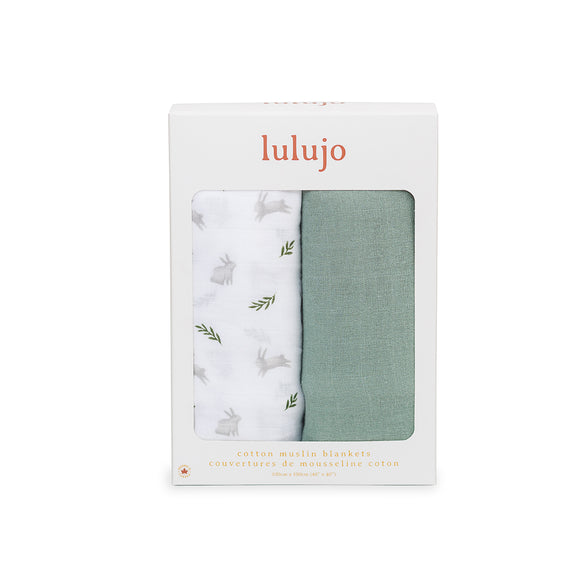 Lulujo - Cotton Swaddle - Bunny & Fern - 2 Pack