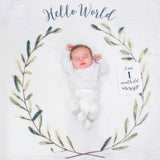Lulujo - Single Cotton Swaddle & Cards -Hello Word